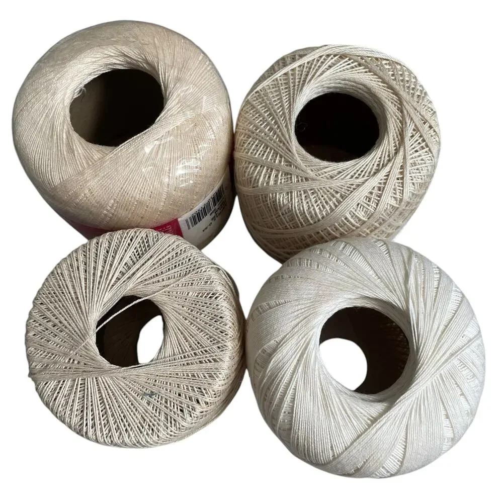 Vintage Crochet Thread Off White/ White Mercerized Cotton Lot of 4 READ DSCPT
